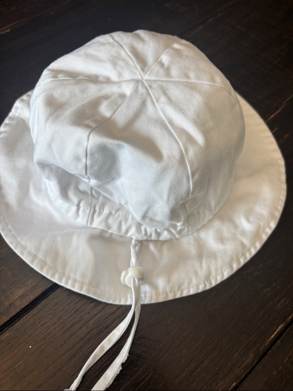 Kids White Cotton Sun Hat with Adjustable Chin Cord
